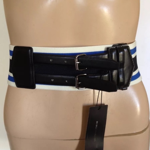 BCBG WAIST BELT CORSET BLUE STRIPED BLACK - Picture 5 of 6